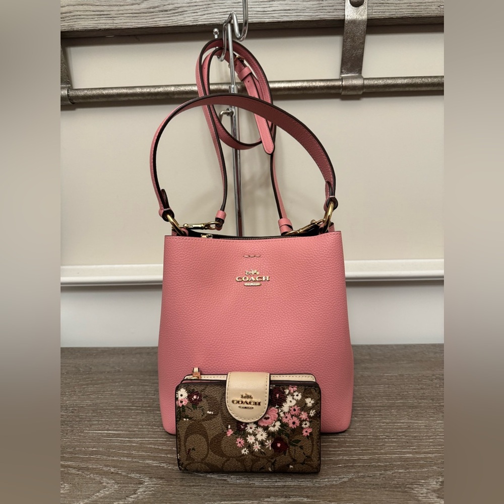 Coach Pink Shoulder Bag with Floral Wallet